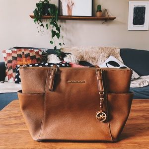 Michael kors saffiano brown leather tote bag